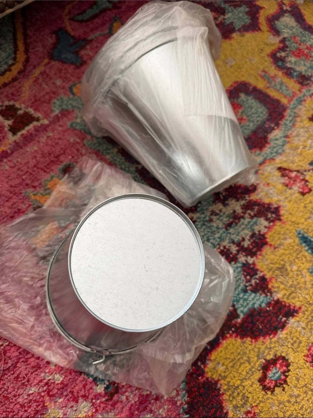 Set of 4 Silver Metal Buckets